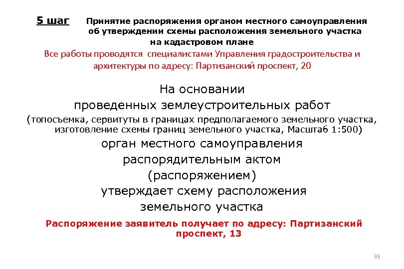 5 шаг Принятие распоряжения органом местного самоуправления об утверждении схемы расположения земельного участка на