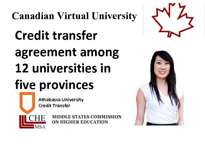 Canadian Virtual University Credit transfer agreement among 12 universities in five provinces Athabasca University