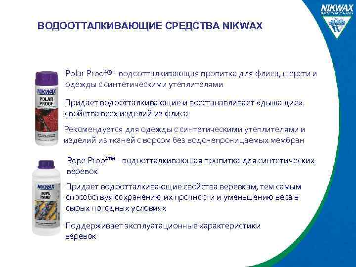 ВОДООТТАЛКИВАЮЩИЕ СРЕДСТВА NIKWAX Polar Proof® - водоотталкивающая пропитка для флиса, шерсти и одежды с