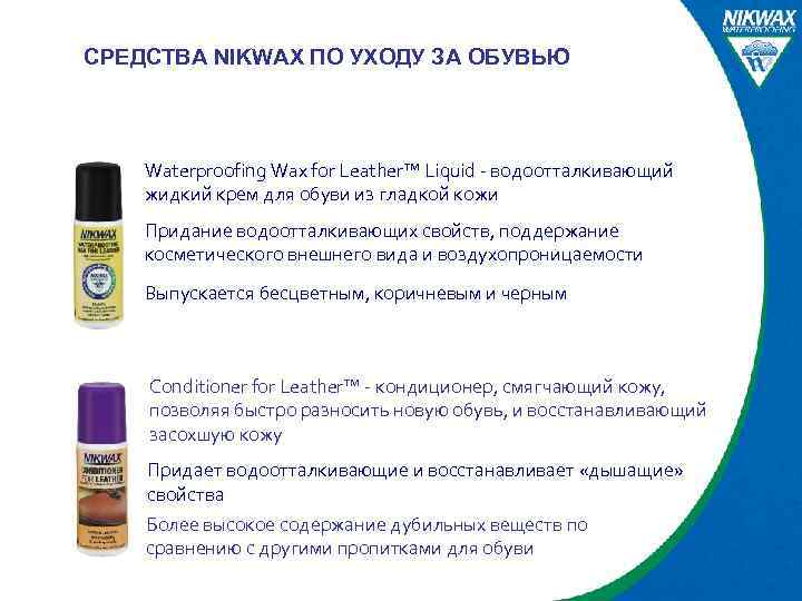 СРЕДСТВА NIKWAX ПО УХОДУ ЗА ОБУВЬЮ Waterproofing Wax for Leather™ Liquid - водоотталкивающий жидкий