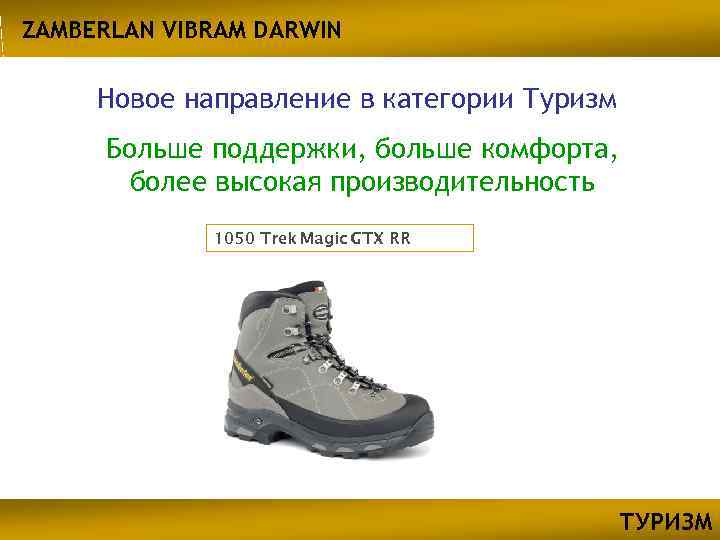 ZAMBERLAN VIBRAM DARWIN Новое направление в категории Туризм Больше поддержки, больше комфорта, более высокая