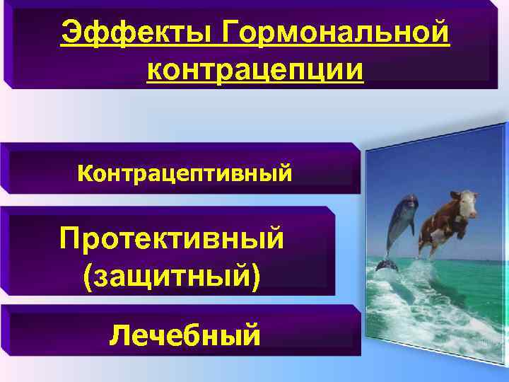 Эффекты Гормональной контрацепции Контрацептивный Протективный (защитный) Лечебный 