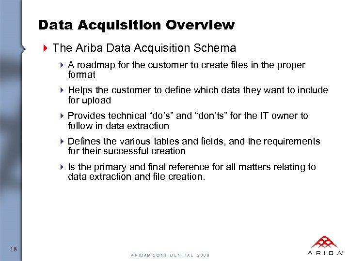 Data Acquisition Overview 4 The Ariba Data Acquisition Schema 4 A roadmap for the