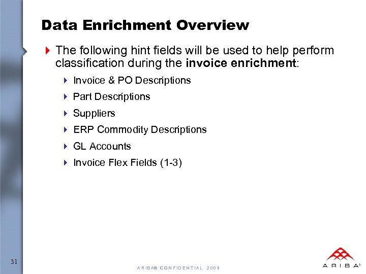 Data Enrichment Overview 4 The following hint fields will be used to help perform