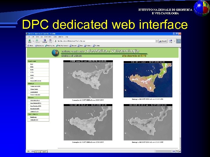 ISTITUTO NAZIONALE DI GEOFISICA E VULCANOLOGIA DPC dedicated web interface 