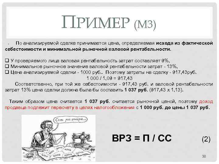 ПРИМЕР (М 3) По анализируемой сделке принимается цена, определяемая исходя из фактической себестоимости и