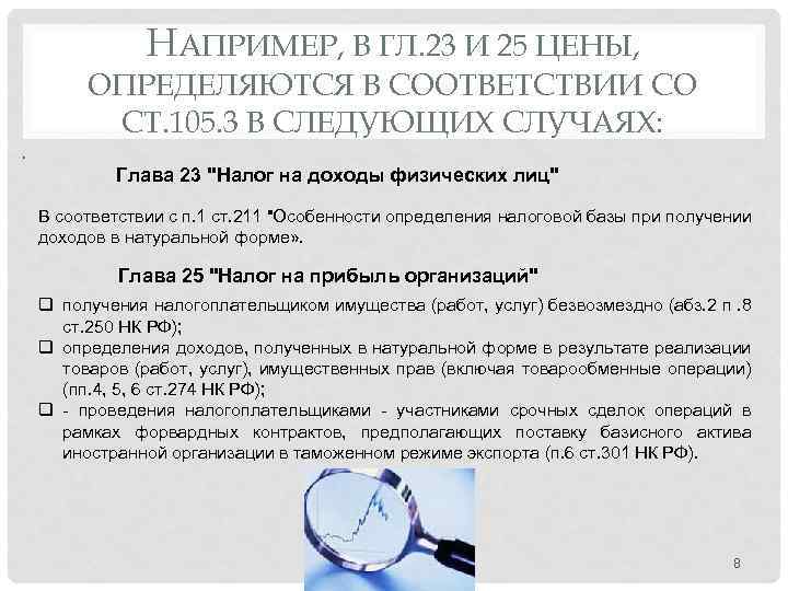 НАПРИМЕР, В ГЛ. 23 И 25 ЦЕНЫ, ОПРЕДЕЛЯЮТСЯ В СООТВЕТСТВИИ СО СТ. 105. 3