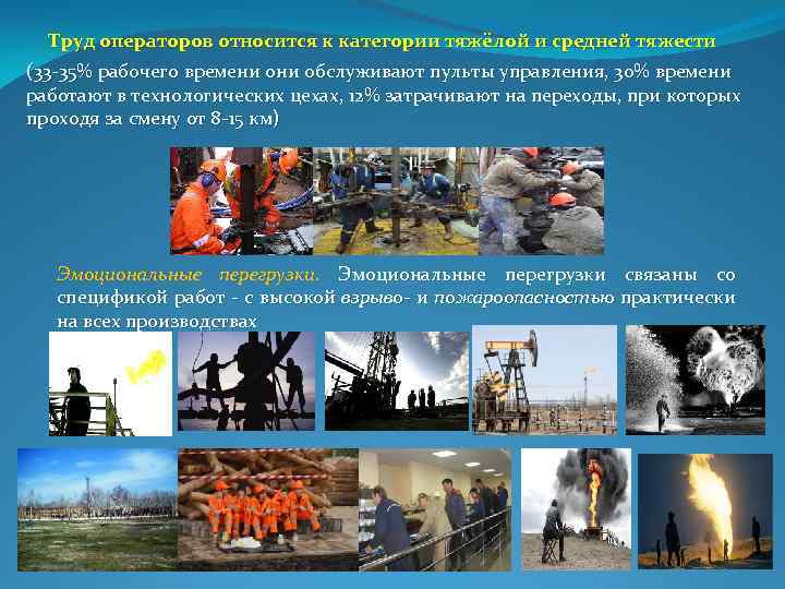 Труд операторов относится к категории тяжёлой и средней тяжести (33 35% рабочего времени обслуживают