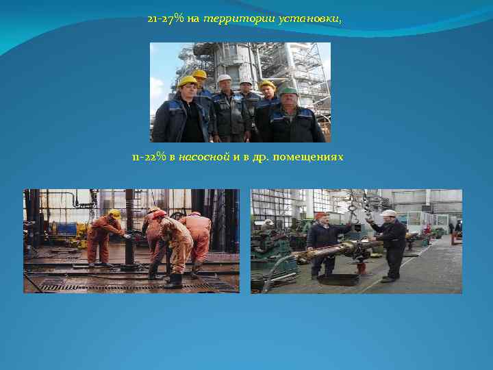 21 27% на территории установки, 11 22% в насосной и в др. помещениях 