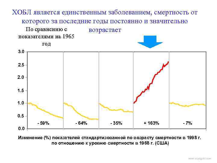 ХОБЛ является единственным заболеванием, смертность от которого за последние годы постоянно и значительно По