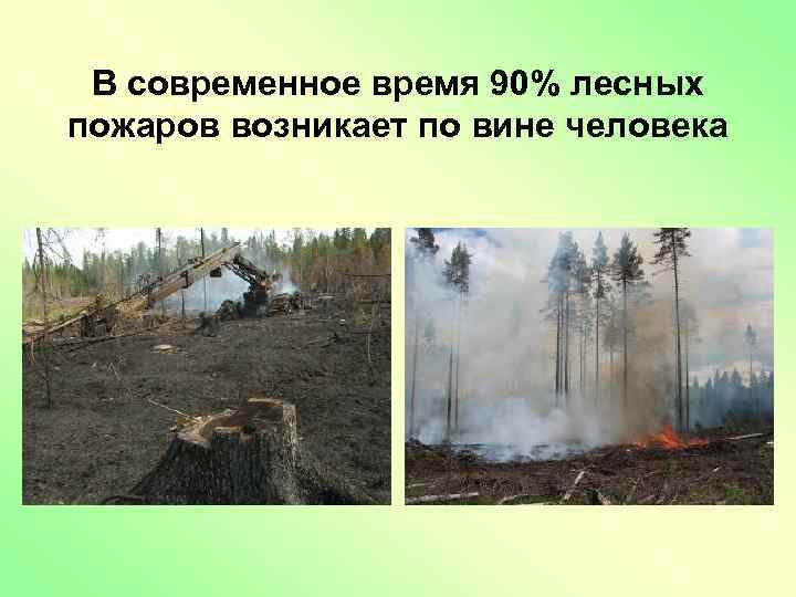 В современное время 90% лесных пожаров возникает по вине человека 