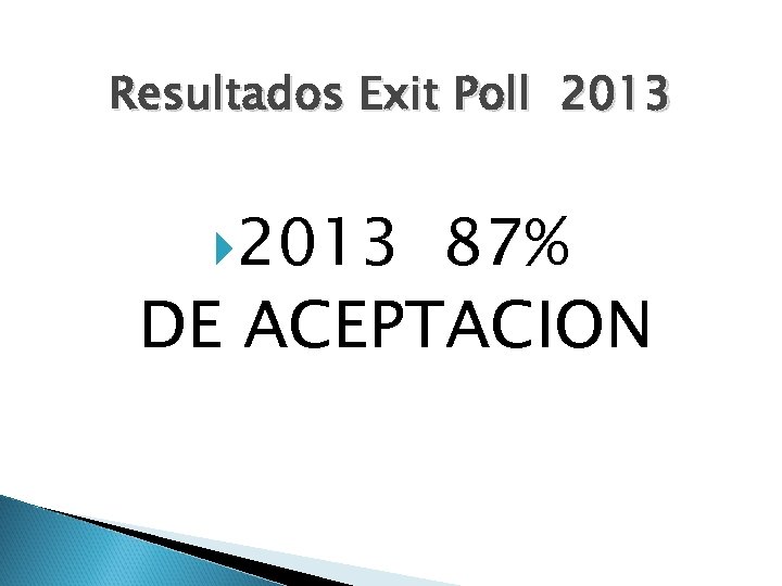 Resultados Exit Poll 2013 87% DE ACEPTACION 