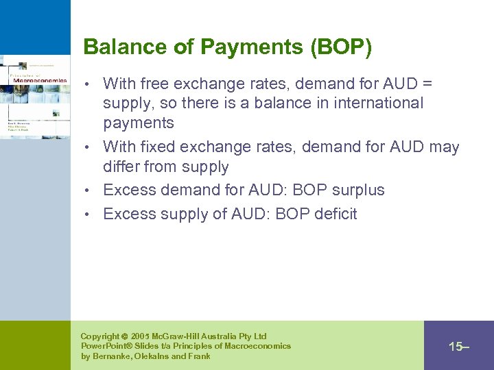 Balance of Payments (BOP) • With free exchange rates, demand for AUD = supply,