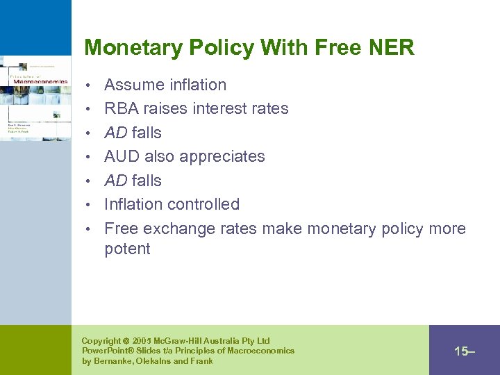 Monetary Policy With Free NER • Assume inflation • RBA raises interest rates •