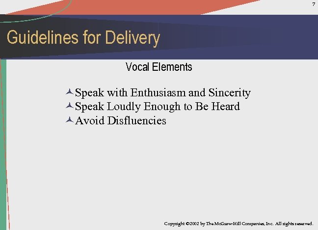 7 Guidelines for Delivery Vocal Elements ©Speak with Enthusiasm and Sincerity ©Speak Loudly Enough