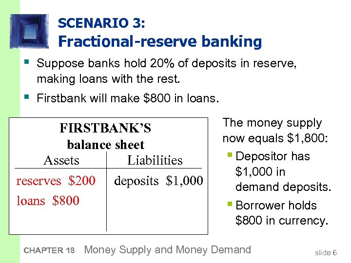 SCENARIO 3: Fractional-reserve banking § Suppose banks hold 20% of deposits in reserve, making