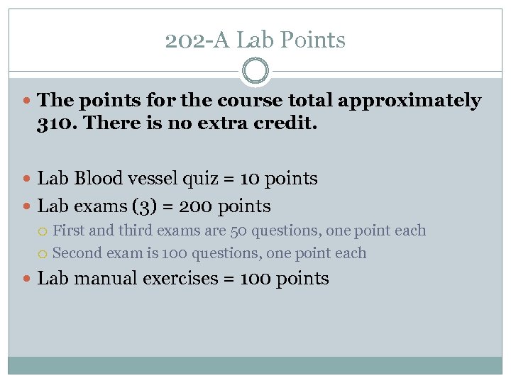 202 -A Lab Points The points for the course total approximately 310. There is