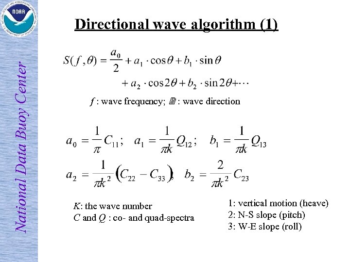 National Data Buoy Center Directional wave algorithm (1) f : wave frequency; 2 :