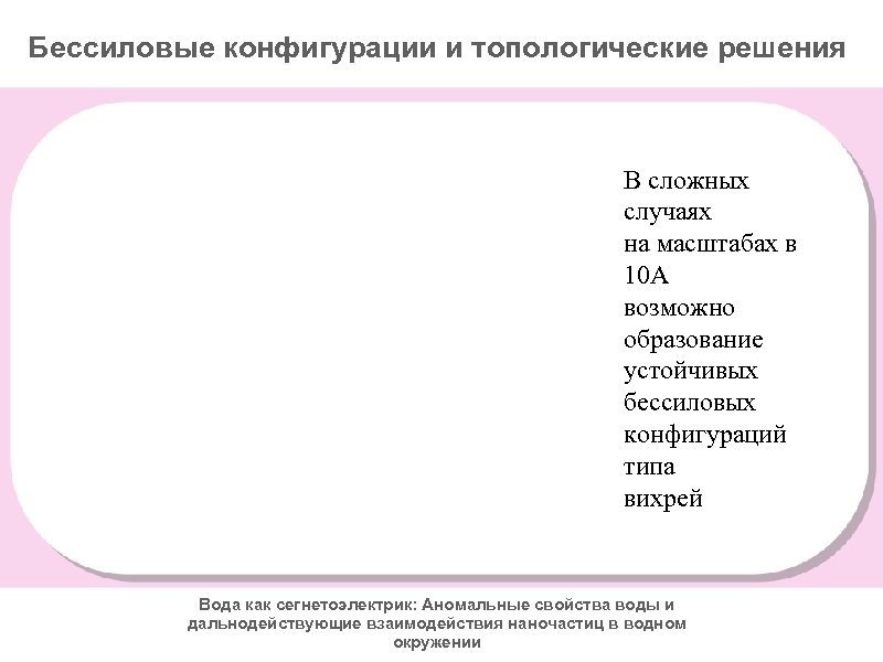 Бессиловые конфигурации и топологические решения В сложных случаях на масштабах в 10 А возможно