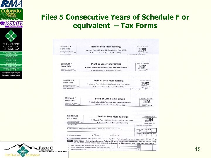 Files 5 Consecutive Years of Schedule F or equivalent – Tax Forms Copyright 2008,