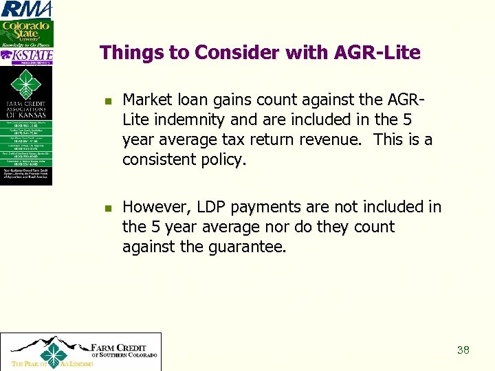 Things to Consider with AGR-Lite n n Copyright 2008, All Rights Reserved Market loan