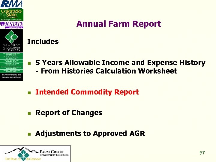 Annual Farm Report Includes n 5 Years Allowable Income and Expense History - From