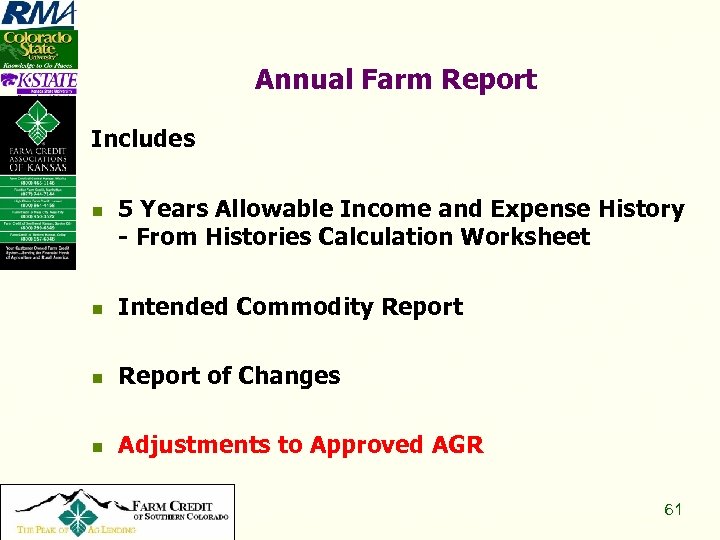 Annual Farm Report Includes n 5 Years Allowable Income and Expense History - From