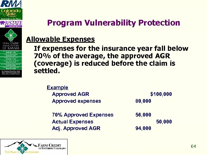 Program Vulnerability Protection Allowable Expenses If expenses for the insurance year fall below 70%