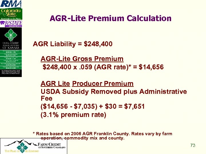 AGR-Lite Premium Calculation AGR Liability = $248, 400 AGR-Lite Gross Premium $248, 400 x.