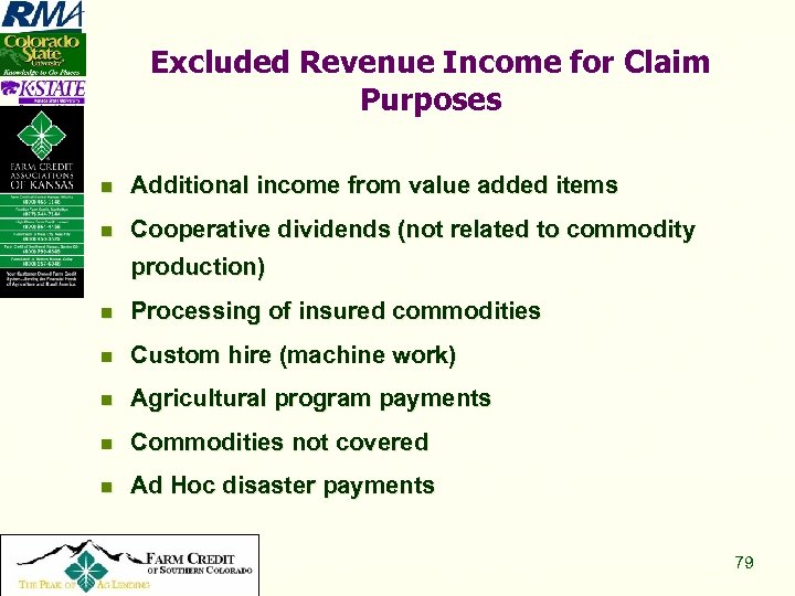 Excluded Revenue Income for Claim Purposes n Additional income from value added items n