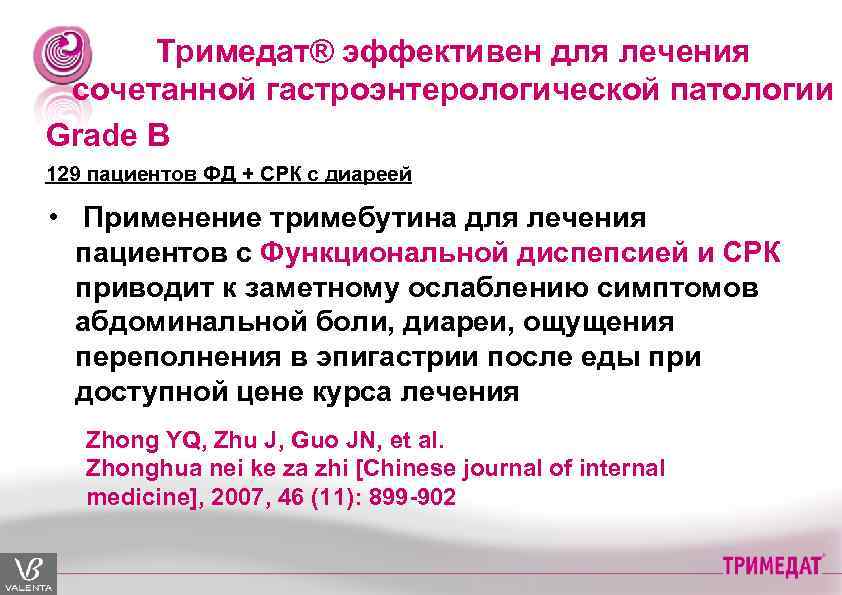 Тримедат® эффективен для лечения сочетанной гастроэнтерологической патологии Grade В 129 пациентов ФД + СРК