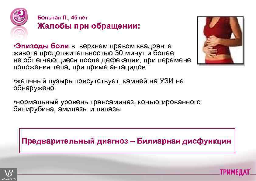 Больная П. , 45 лет Жалобы при обращении: • Эпизоды боли в верхнем правом