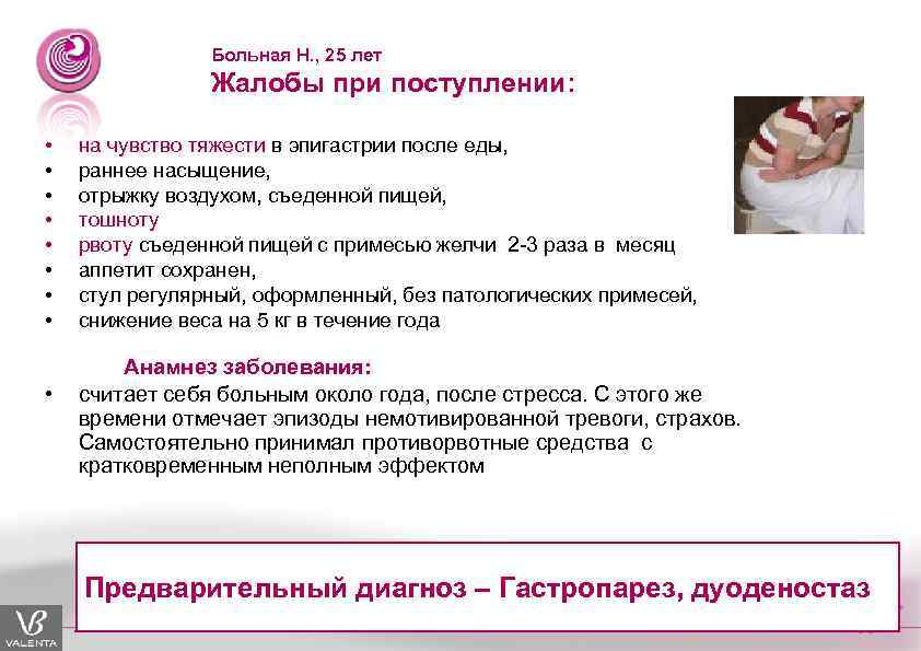 Больная Н. , 25 лет Жалобы при поступлении: • • • на чувство тяжести