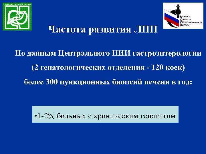 Частота развития ЛПП По данным Центрального НИИ гастроэнтерологии (2 гепатологических отделения - 120 коек)