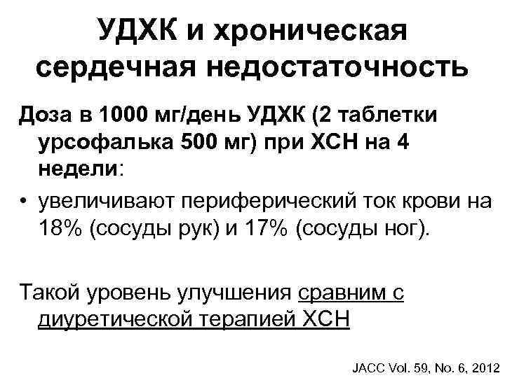 УДХК и хроническая сердечная недостаточность Доза в 1000 мг/день УДХК (2 таблетки урсофалька 500