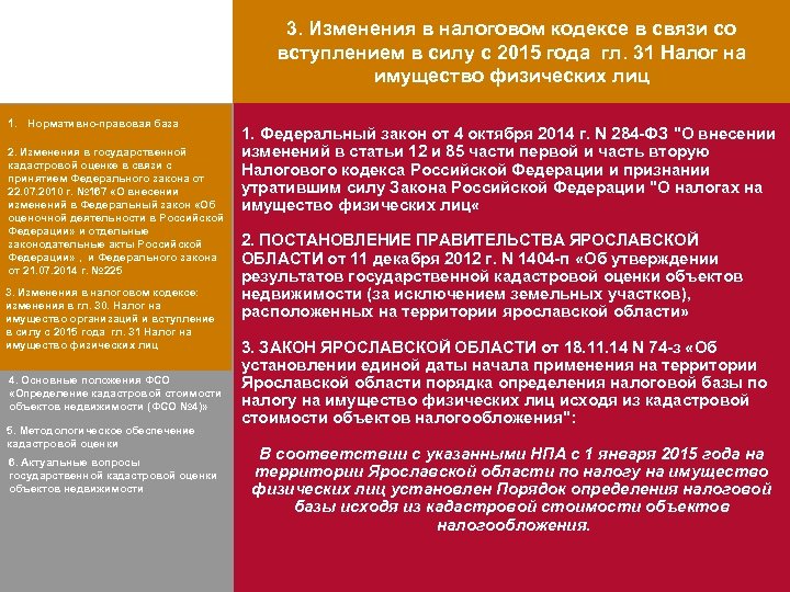 3. Изменения в налоговом кодексе в связи со вступлением в силу с 2015 года