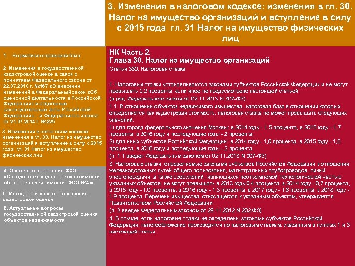 3. Изменения в налоговом кодексе: изменения в гл. 30. Налог на имущество организаций и