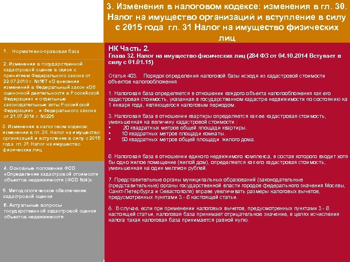3. Изменения в налоговом кодексе: изменения в гл. 30. Налог на имущество организаций и