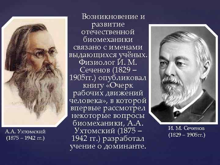А. А. Ухтомский (1875 – 1942 гг. ) Возникновение и развитие отечественной биомеханики связано
