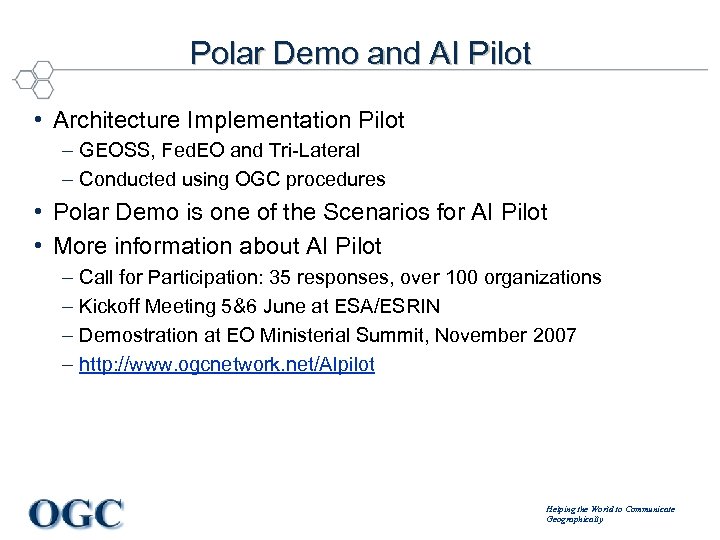Polar Demo and AI Pilot • Architecture Implementation Pilot – GEOSS, Fed. EO and
