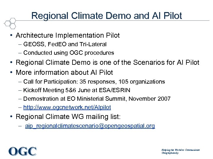 Regional Climate Demo and AI Pilot • Architecture Implementation Pilot – GEOSS, Fed. EO