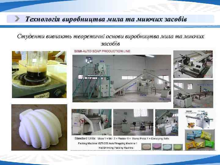 Технологія виробництва мила та миючих засобів Студенти вивчають теоретичні основи виробництва мила та миючих