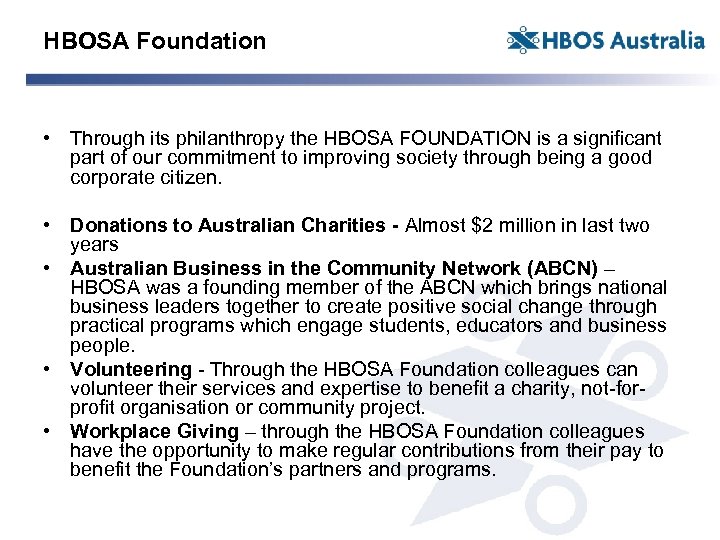 HBOSA Foundation • Through its philanthropy the HBOSA FOUNDATION is a significant part of