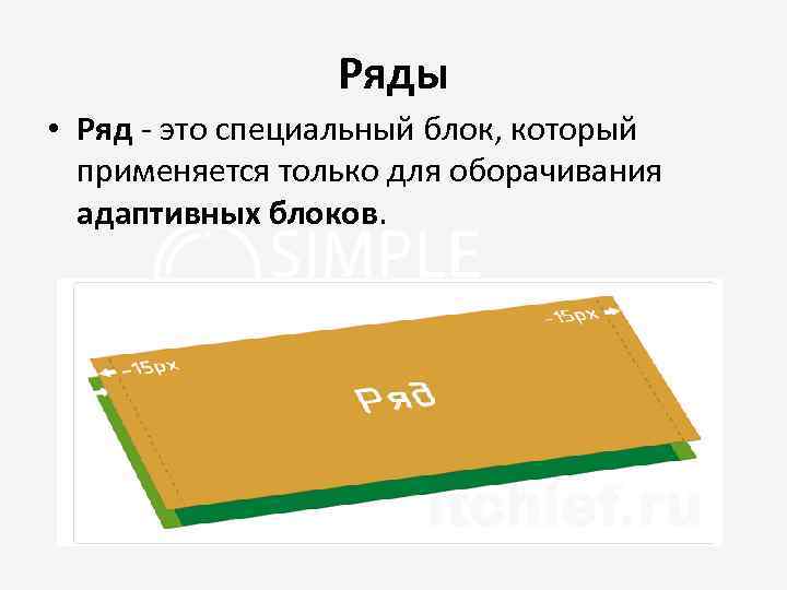 Ряды • Ряд - это специальный блок, который применяется только для оборачивания адаптивных блоков.