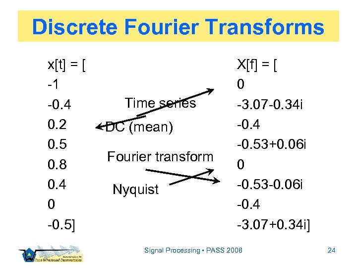 Discrete Fourier Transforms x[t] = [ -1 -0. 4 0. 2 0. 5 0.