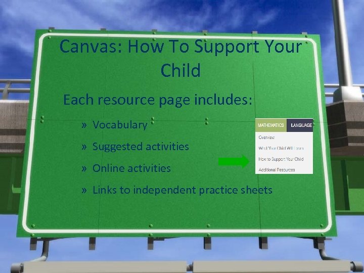 Canvas: How To Support Your Child Each resource page includes: » Vocabulary » Suggested