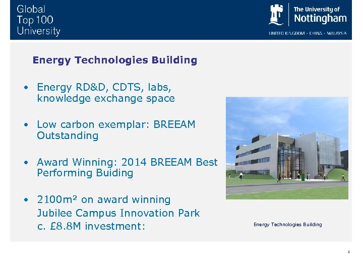 Energy Technologies Building • Energy RD&D, CDTS, labs, knowledge exchange space • Low carbon