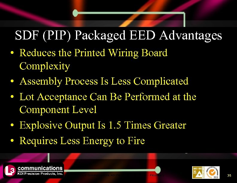 SDF (PIP) Packaged EED Advantages • Reduces the Printed Wiring Board Complexity • Assembly