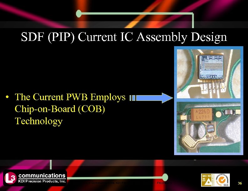 SDF (PIP) Current IC Assembly Design • The Current PWB Employs Chip-on-Board (COB) Technology