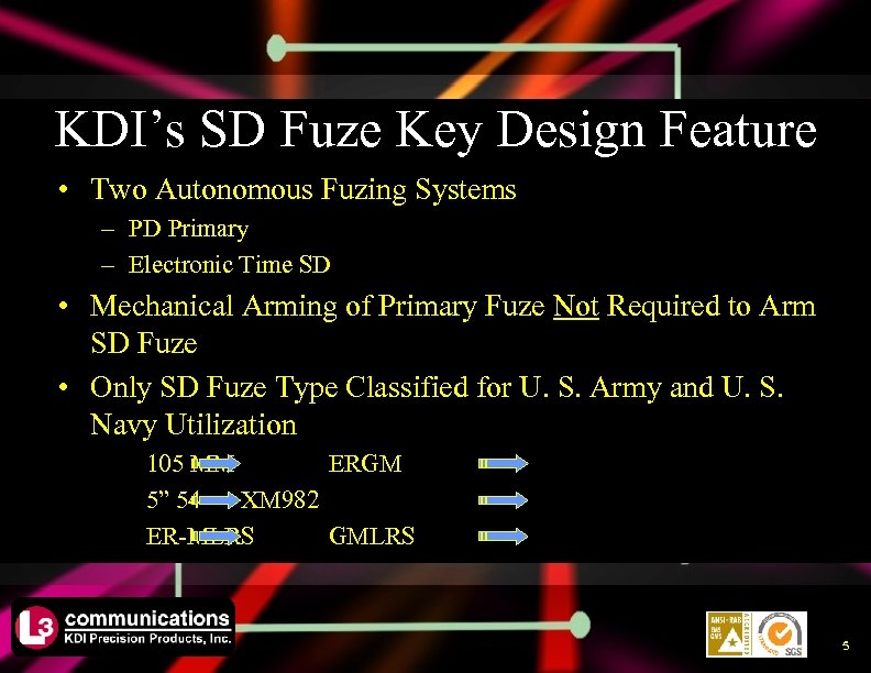 KDI’s SD Fuze Key Design Feature • Two Autonomous Fuzing Systems – PD Primary